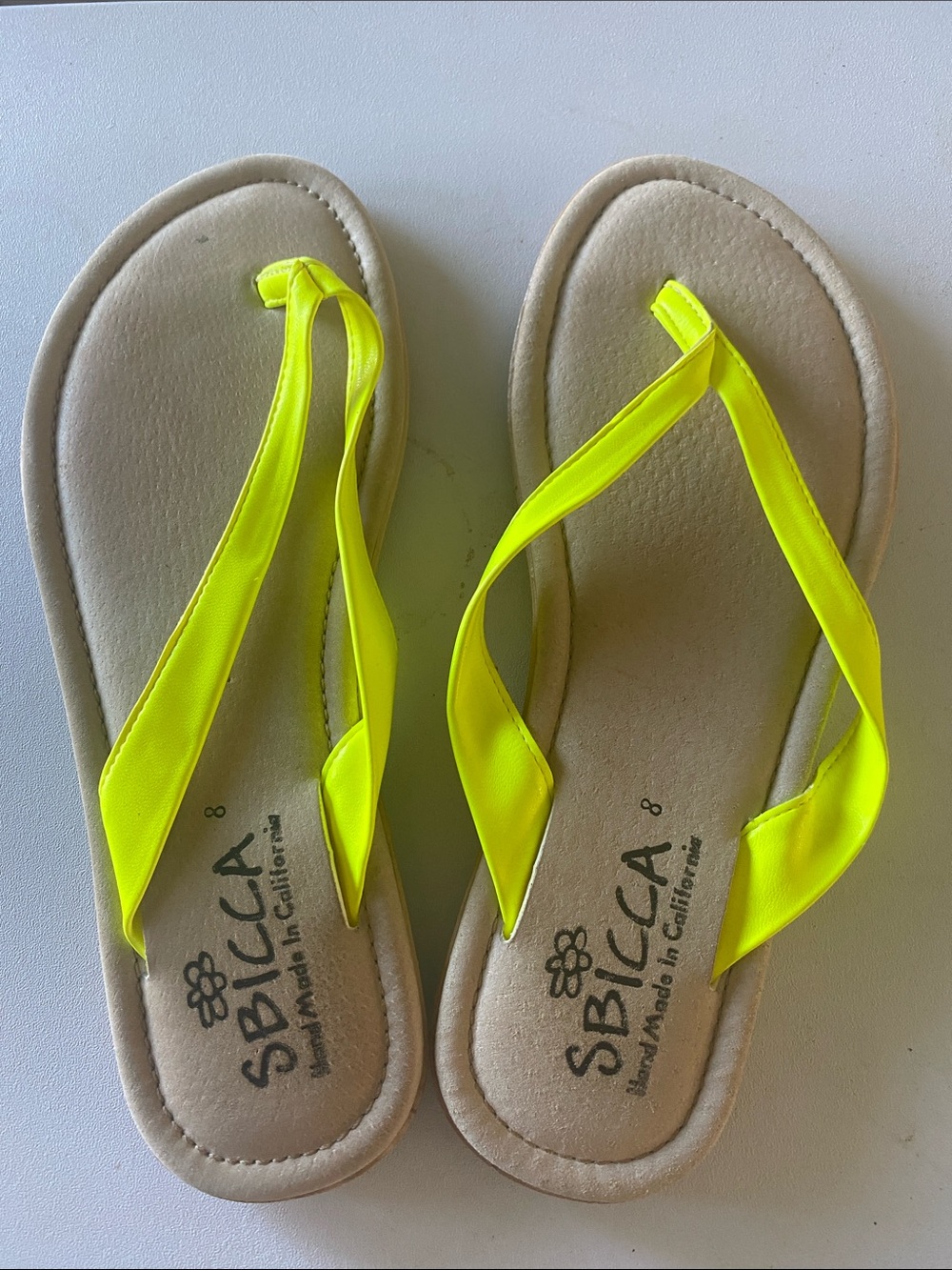 Sbicca Neon Lemon Ribbon Flip Flop Sandals